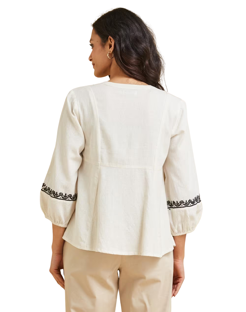 Blusa con bordado chikankari. Negro sobre neutro PREVENTA