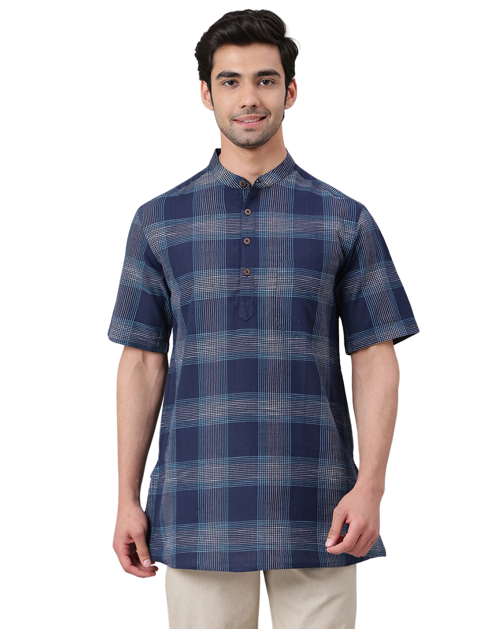 Kurt para hombre. Cuadros en azul. Manga corta