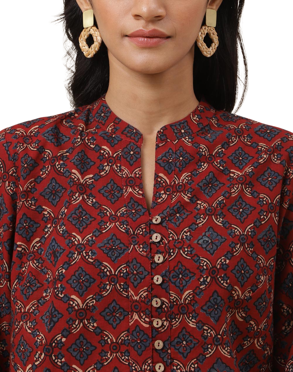 Blusa Ajrakh. Rojo y añil