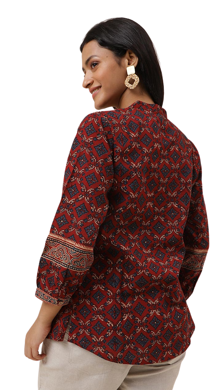 Blusa Ajrakh. Rojo y añil
