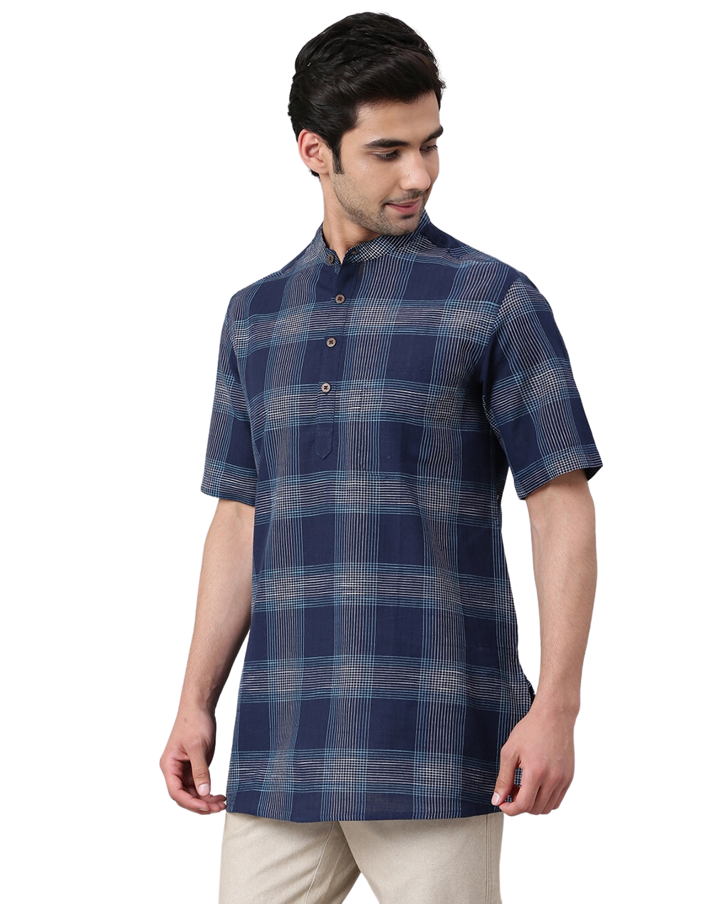 Kurt para hombre. Cuadros en azul. Manga corta