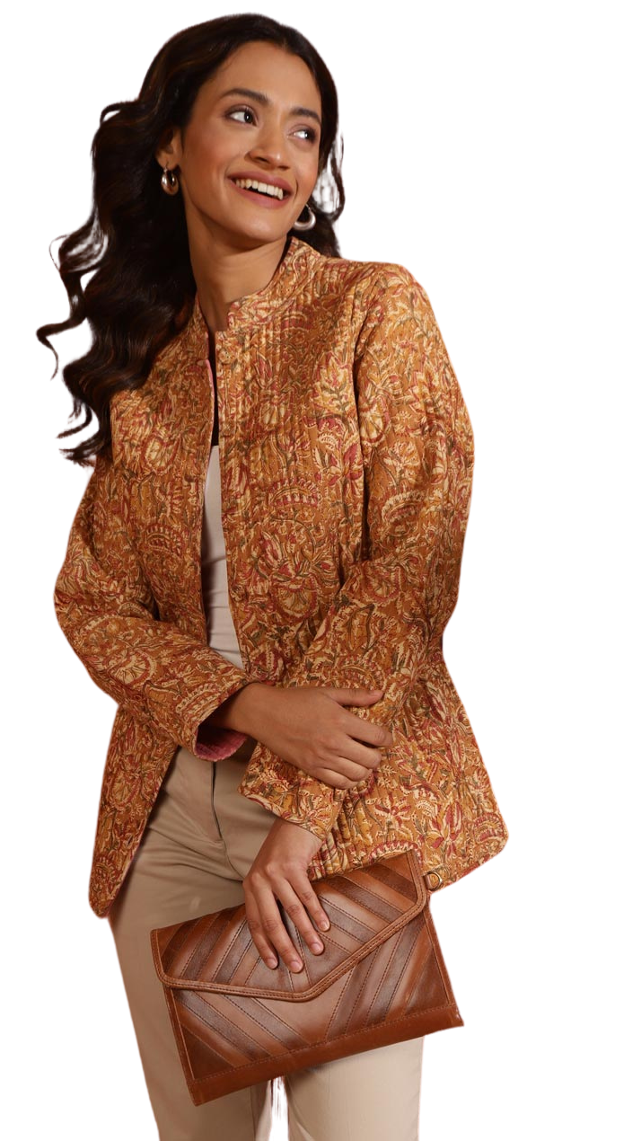Saco de algodón estampado a mano. Mostaza