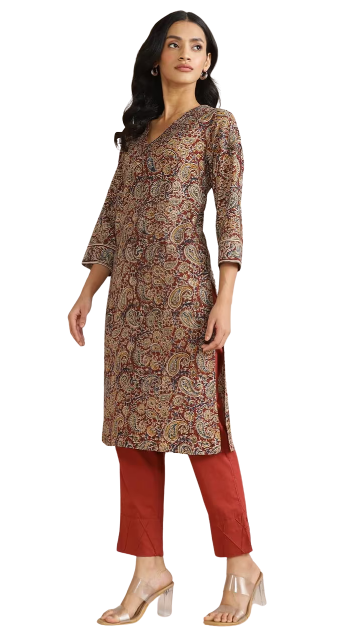 Kurta med kalamkari. Marrón