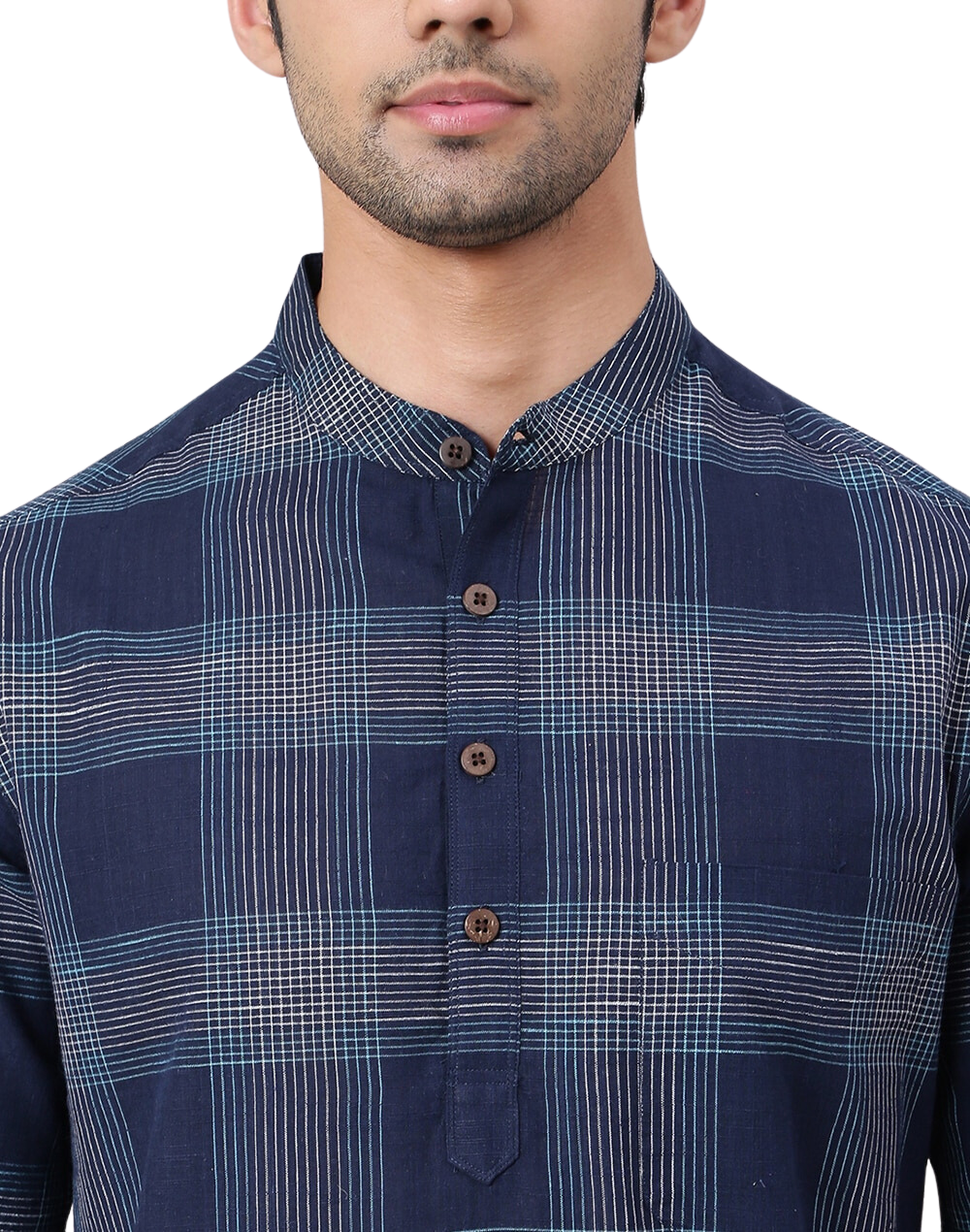 Kurt para hombre. Cuadros en azul. Manga corta