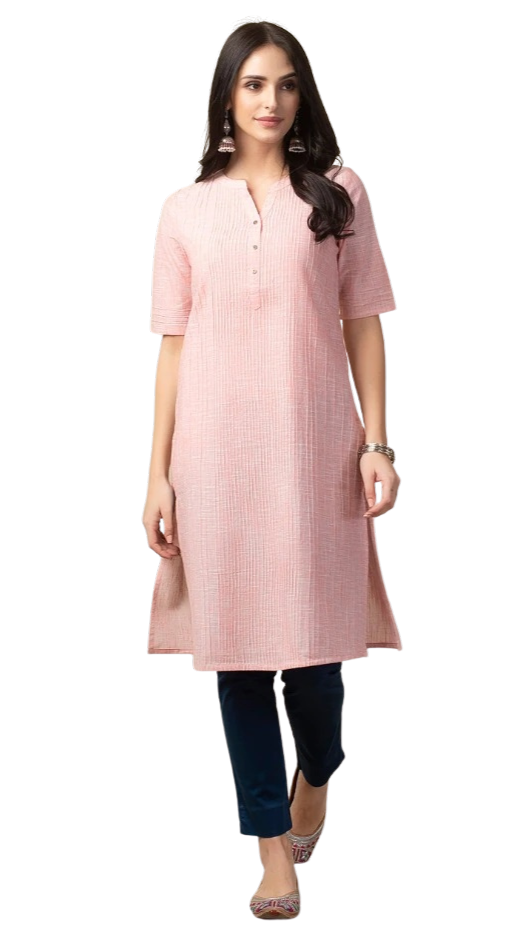 Kurta larga con pliegues. Color rosa