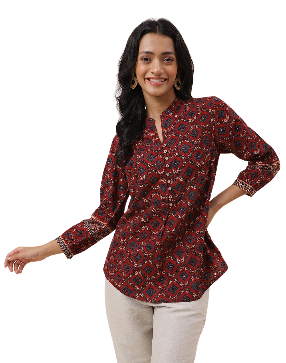 Blusa Ajrakh. Rojo y añil