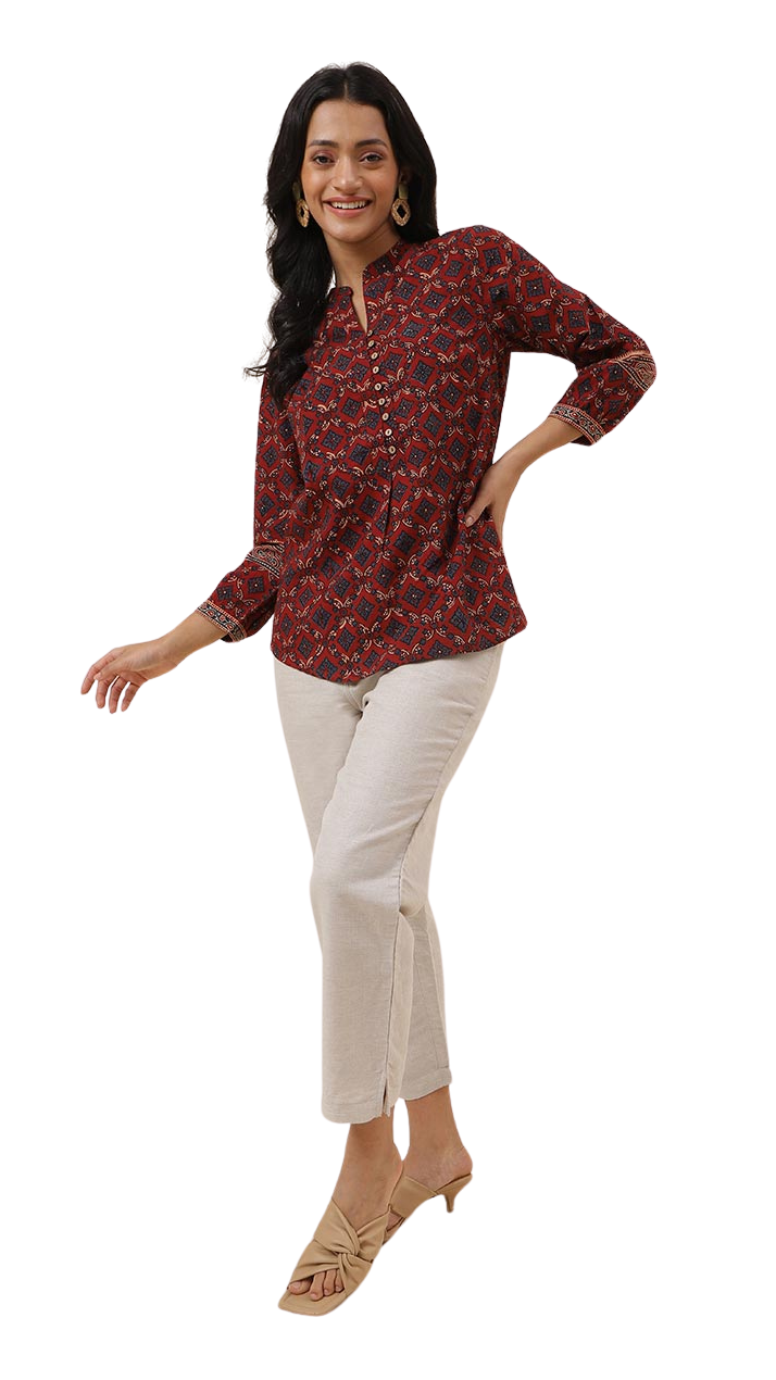 Blusa Ajrakh. Rojo y añil