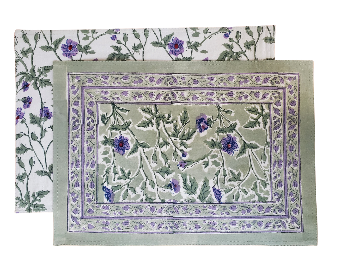 Mantel individual con servilleta. Estampado a mano. Geranio