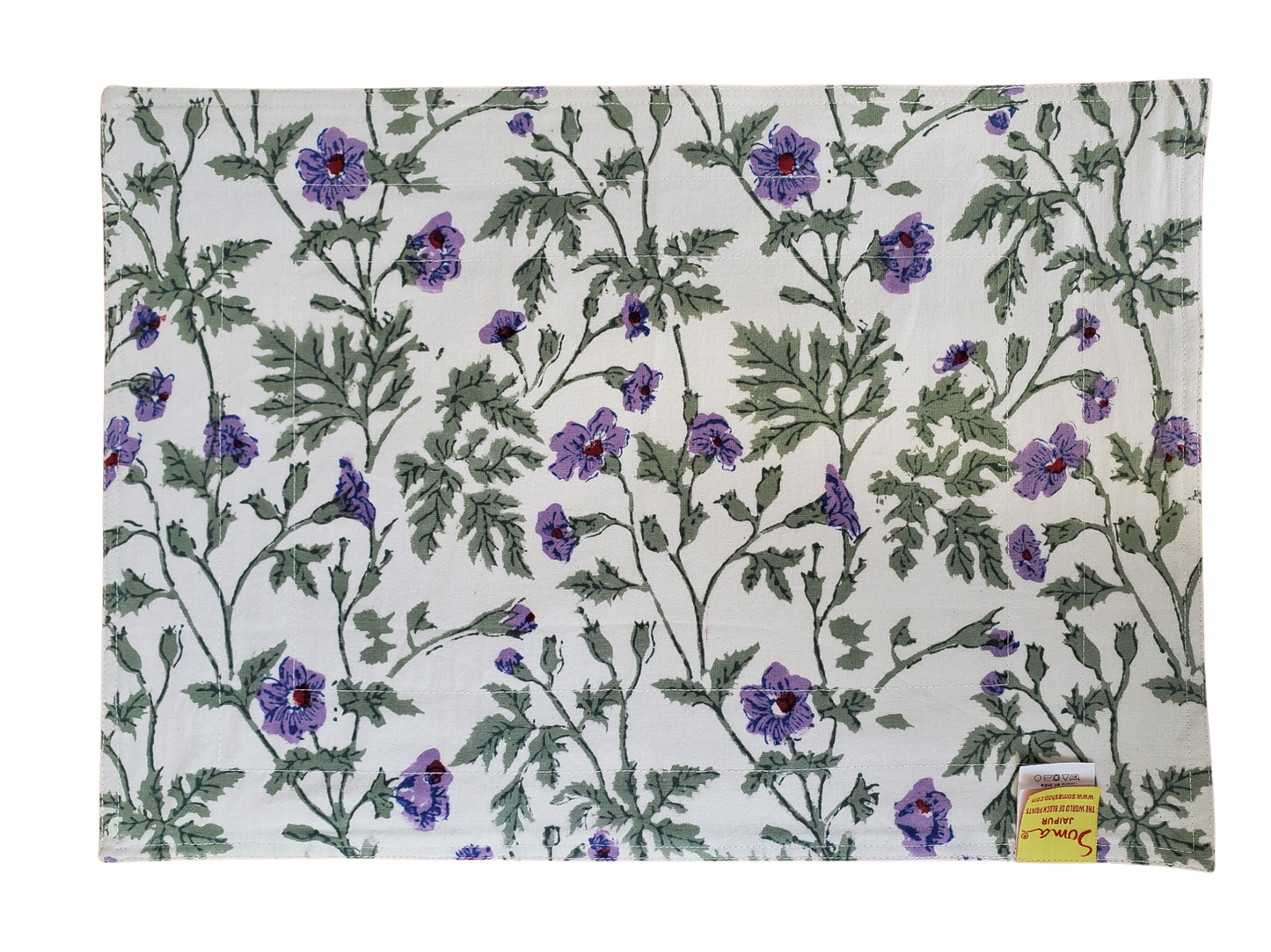Mantel individual con servilleta. Estampado a mano. Geranio