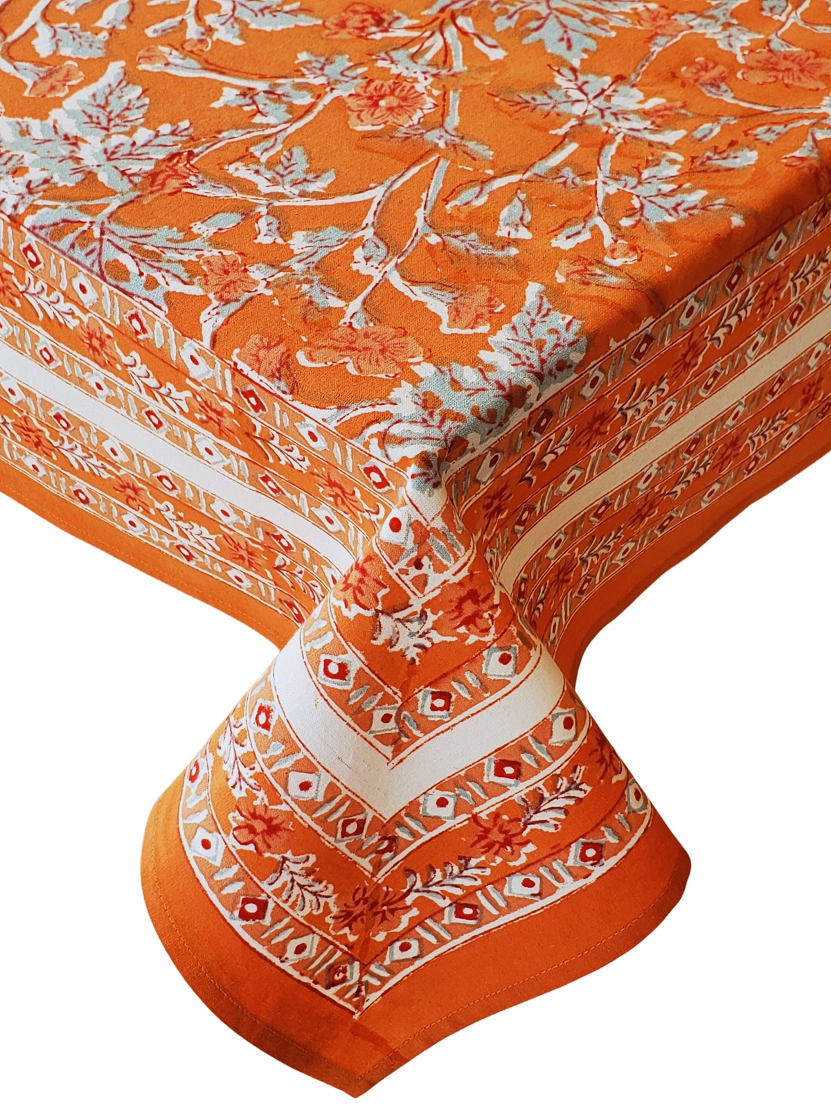Mantel rectangular 100% algodón estampado a mano. Geranio