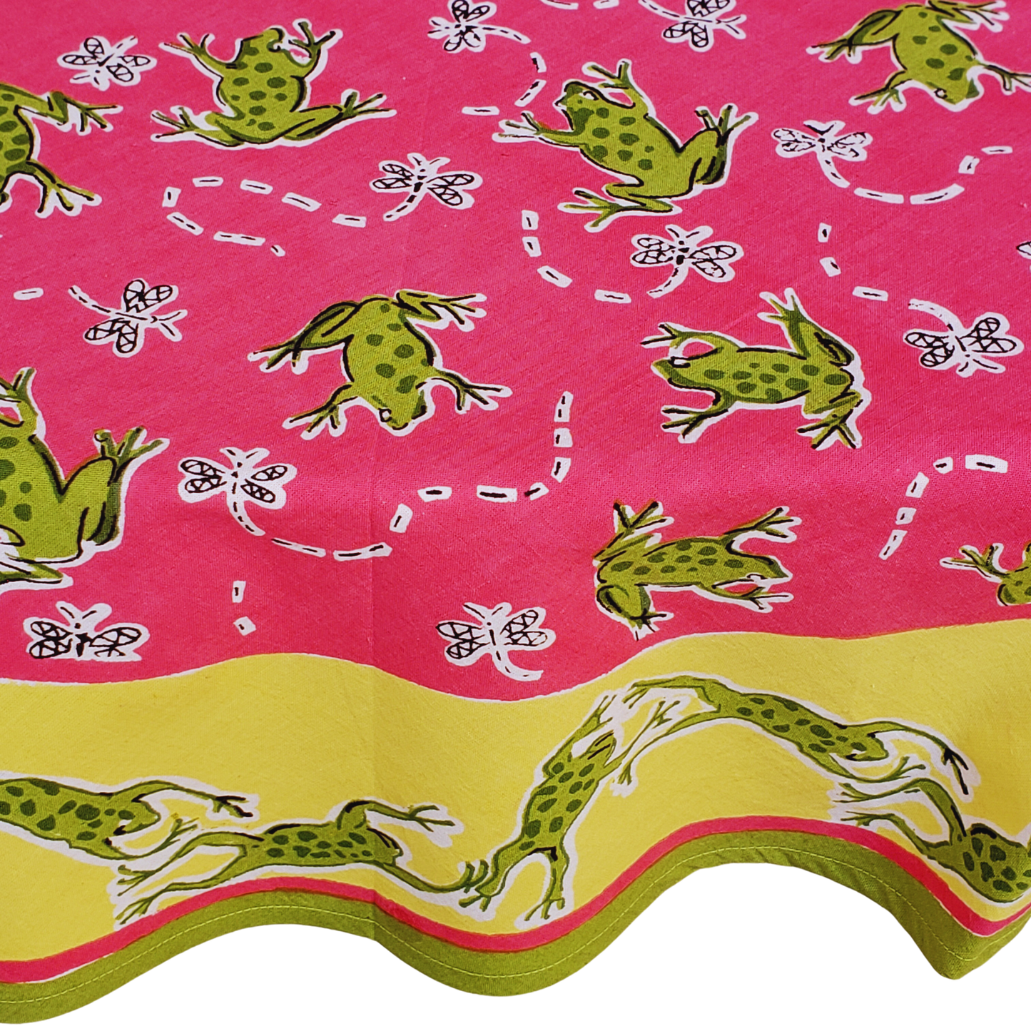 Mantel redondo 100% algodón estampado a mano. Ranas