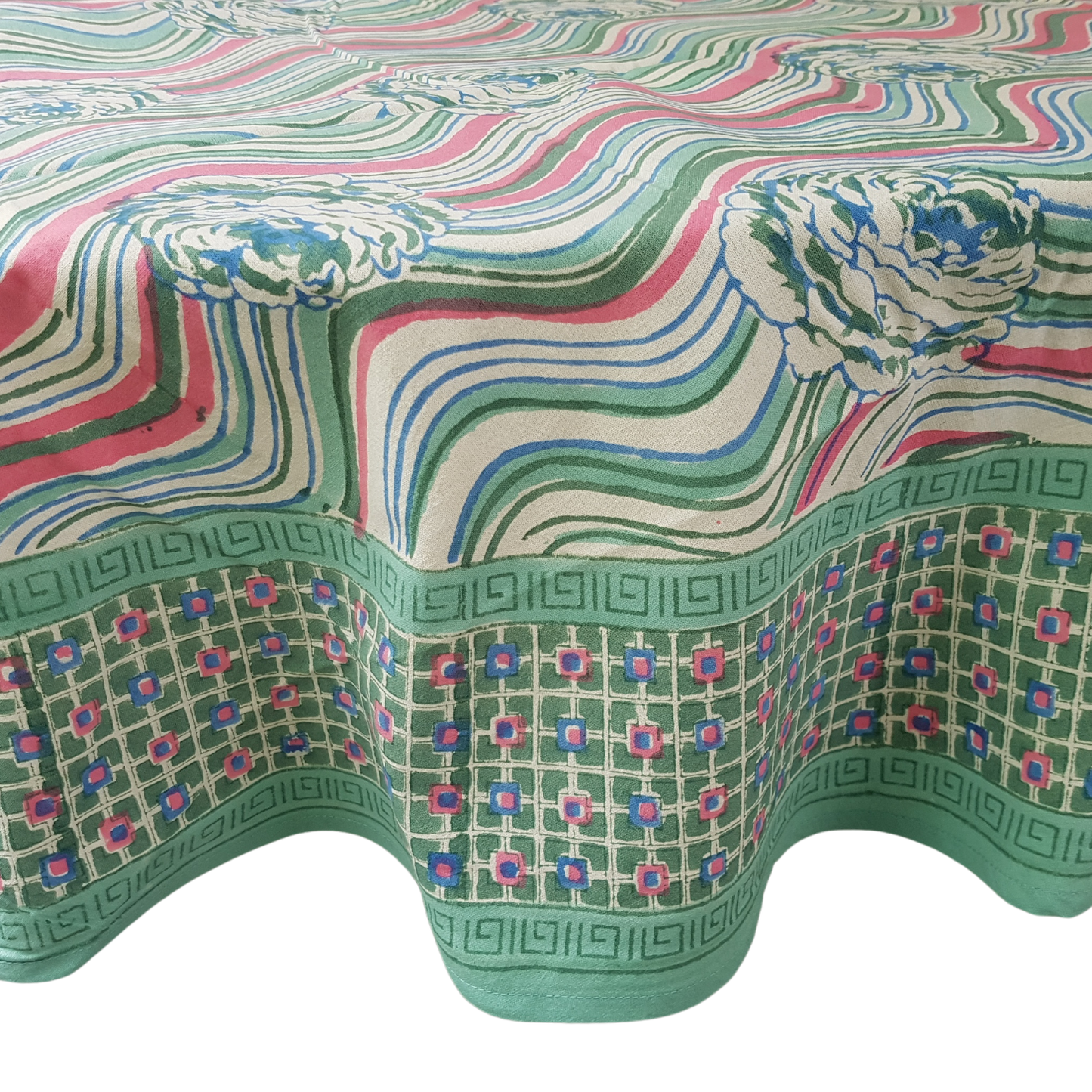 Mantel redondo 100% algodón estampado a mano