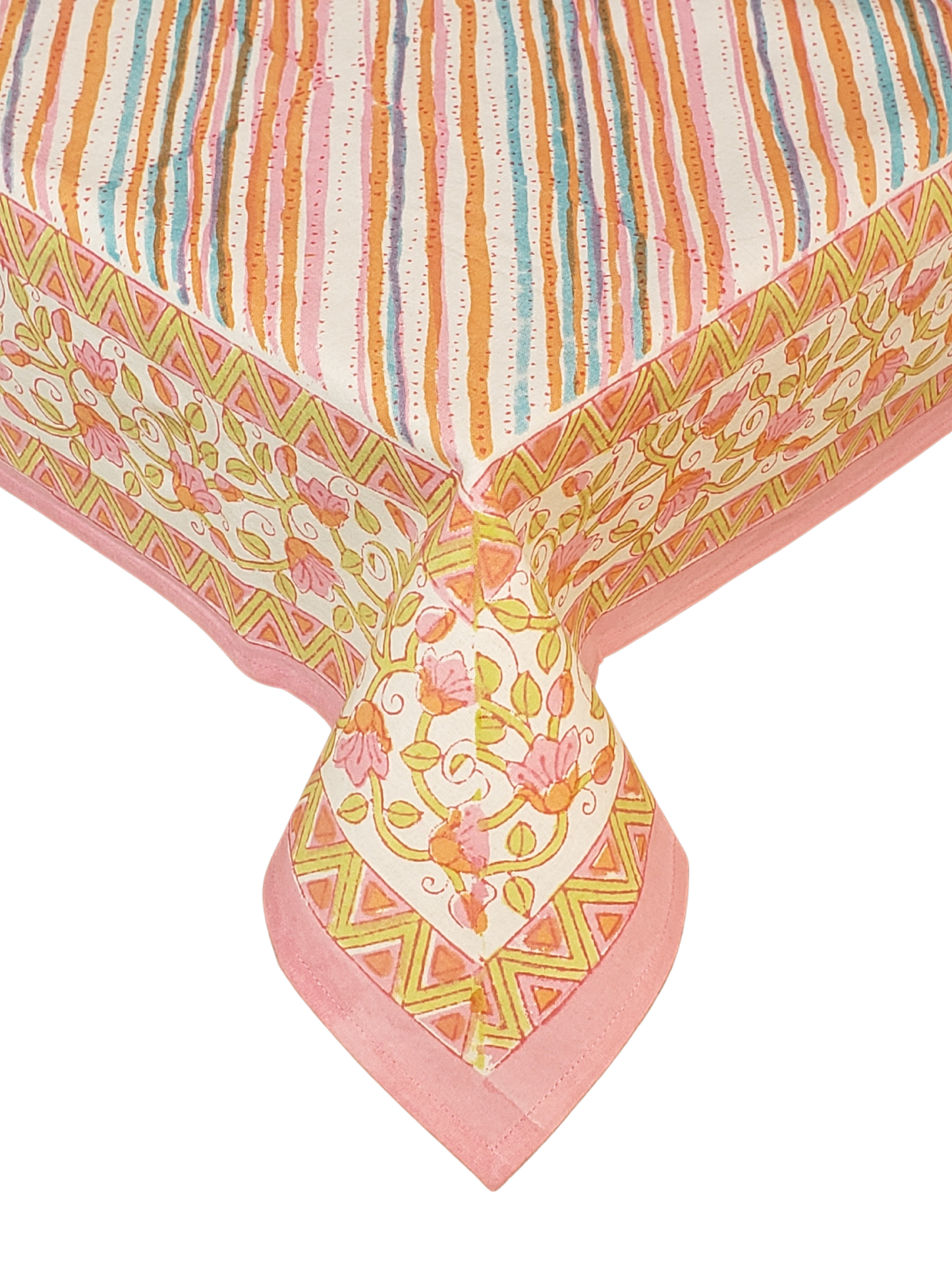 Mantel rectangular 100% algodón estampado a mano. Rayas