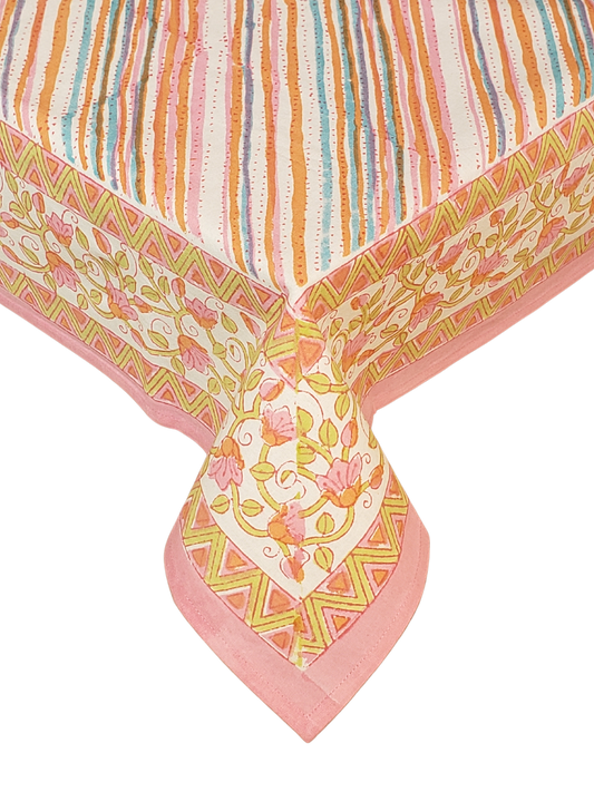 Mantel cuadrado 100% algodón estampado a mano. Rayas