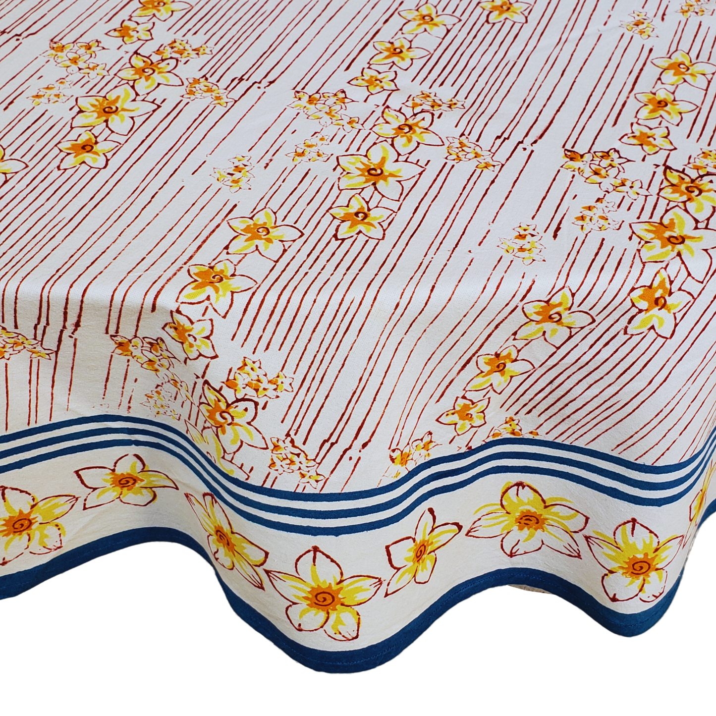 Mantel redondo 100% algodón estampado a mano.