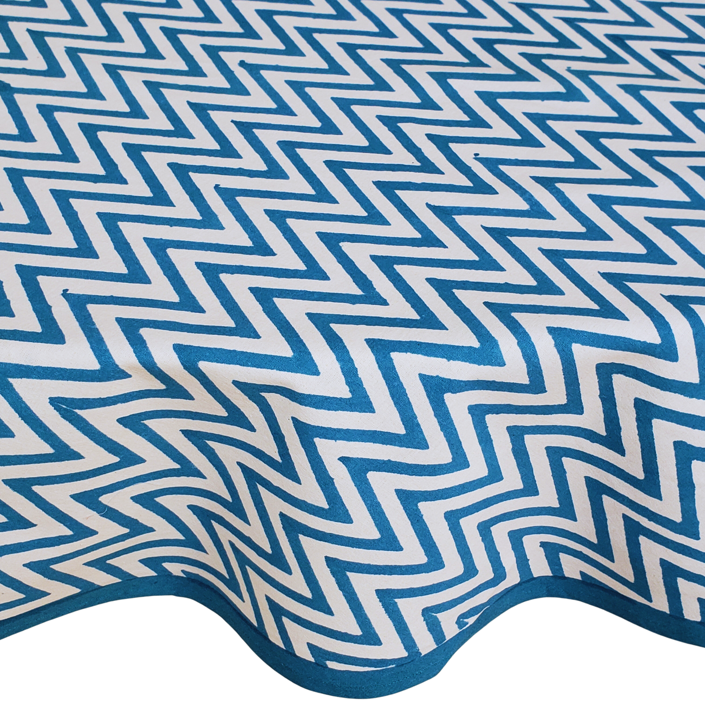 Mantel redondo 100% algodón estampado a mano. Zig zag