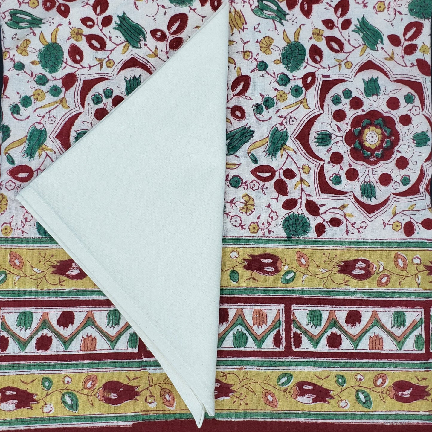 Mantel cuadrado 100% algodón estampado a mano. Izmir