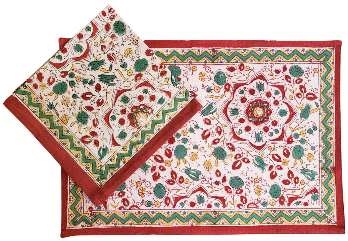 Mantel individual con servilleta. Estampado a mano. Izmir