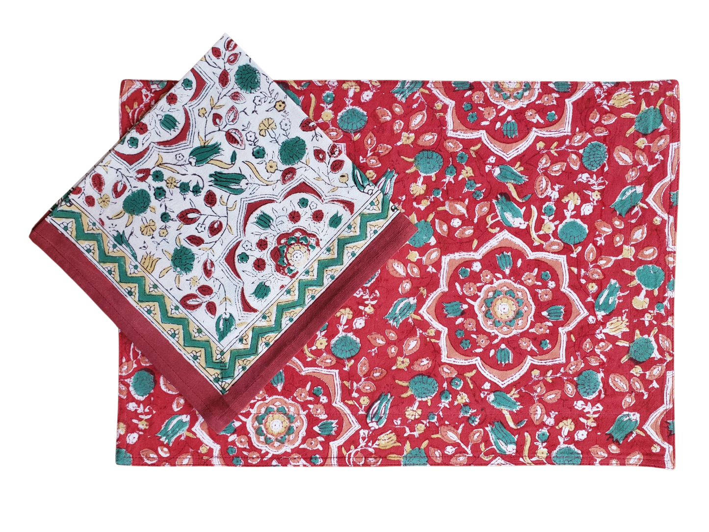 Mantel individual con servilleta. Estampado a mano. Izmir