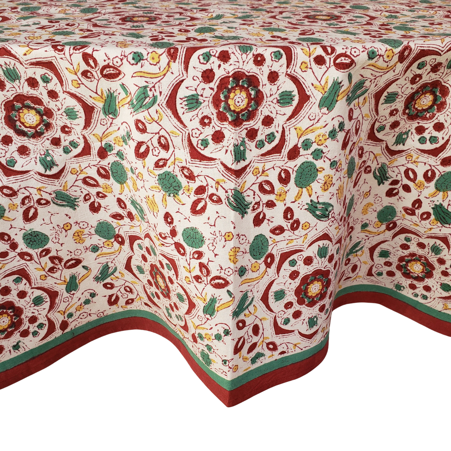 Mantel redondo 100% algodón estampado a mano. Izmir