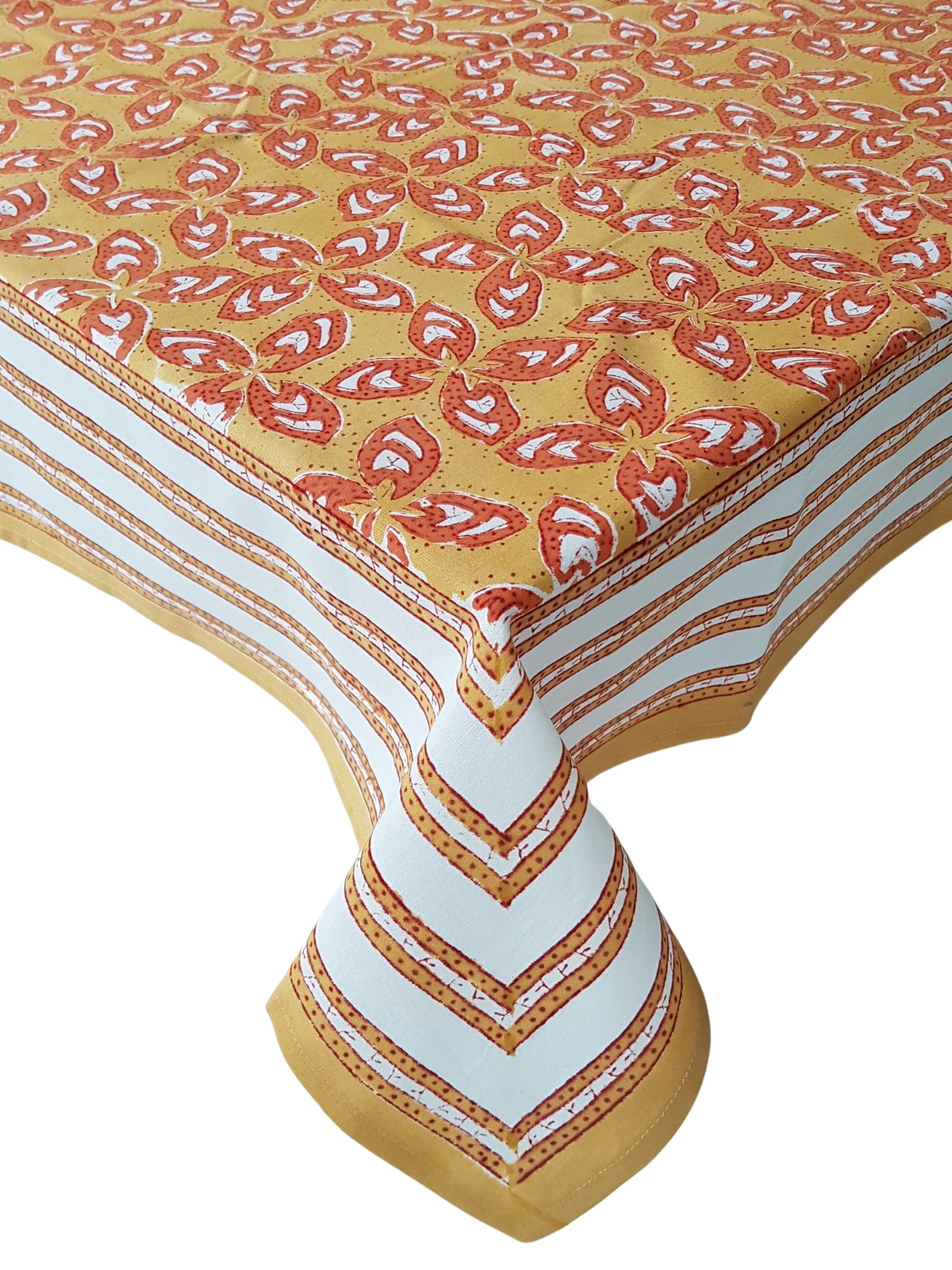Mantel cuadrado 100% algodón estampado a mano. Naranja