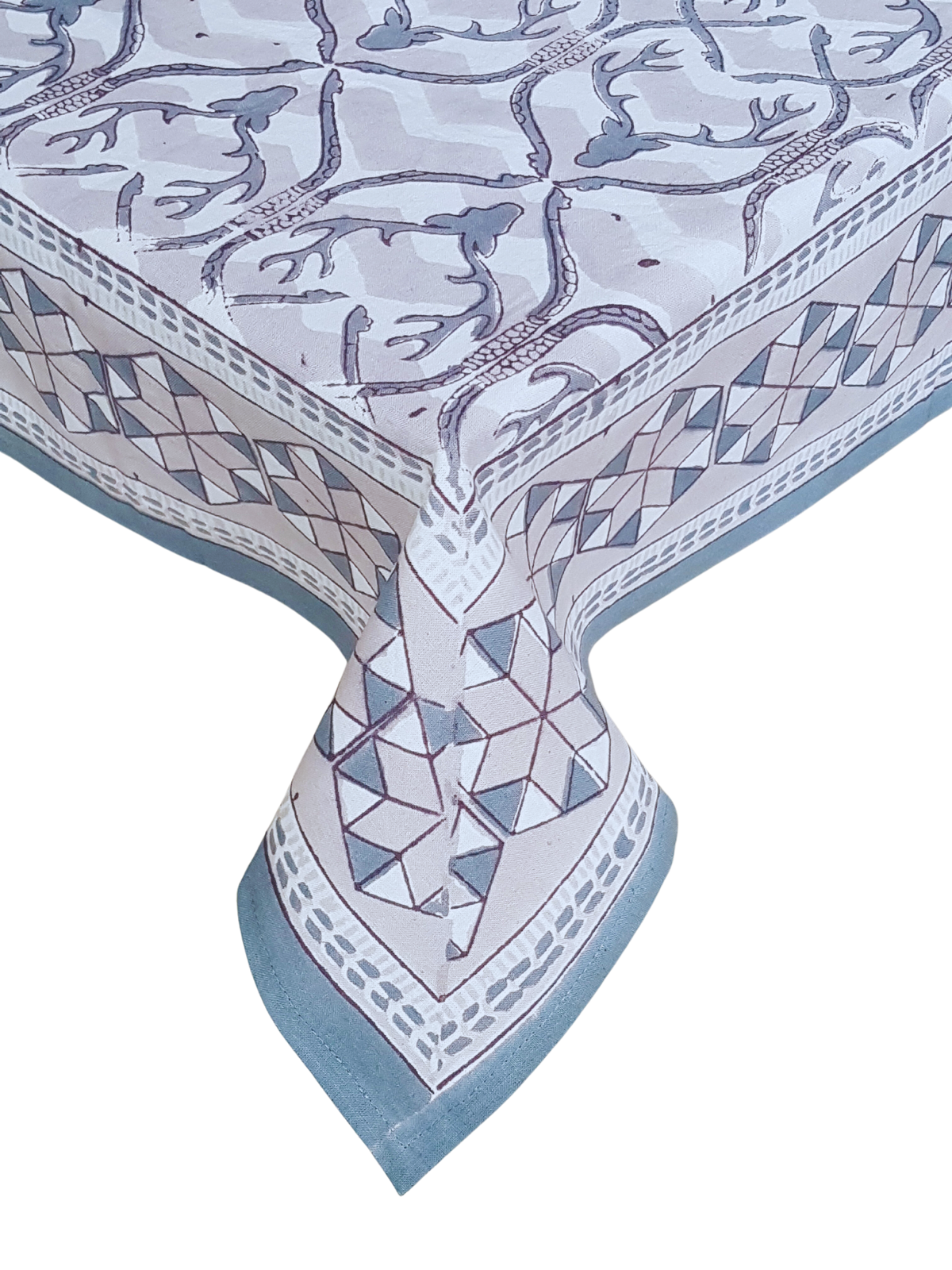 Mantel cuadrado 100% algodón estampado a mano. Gris
