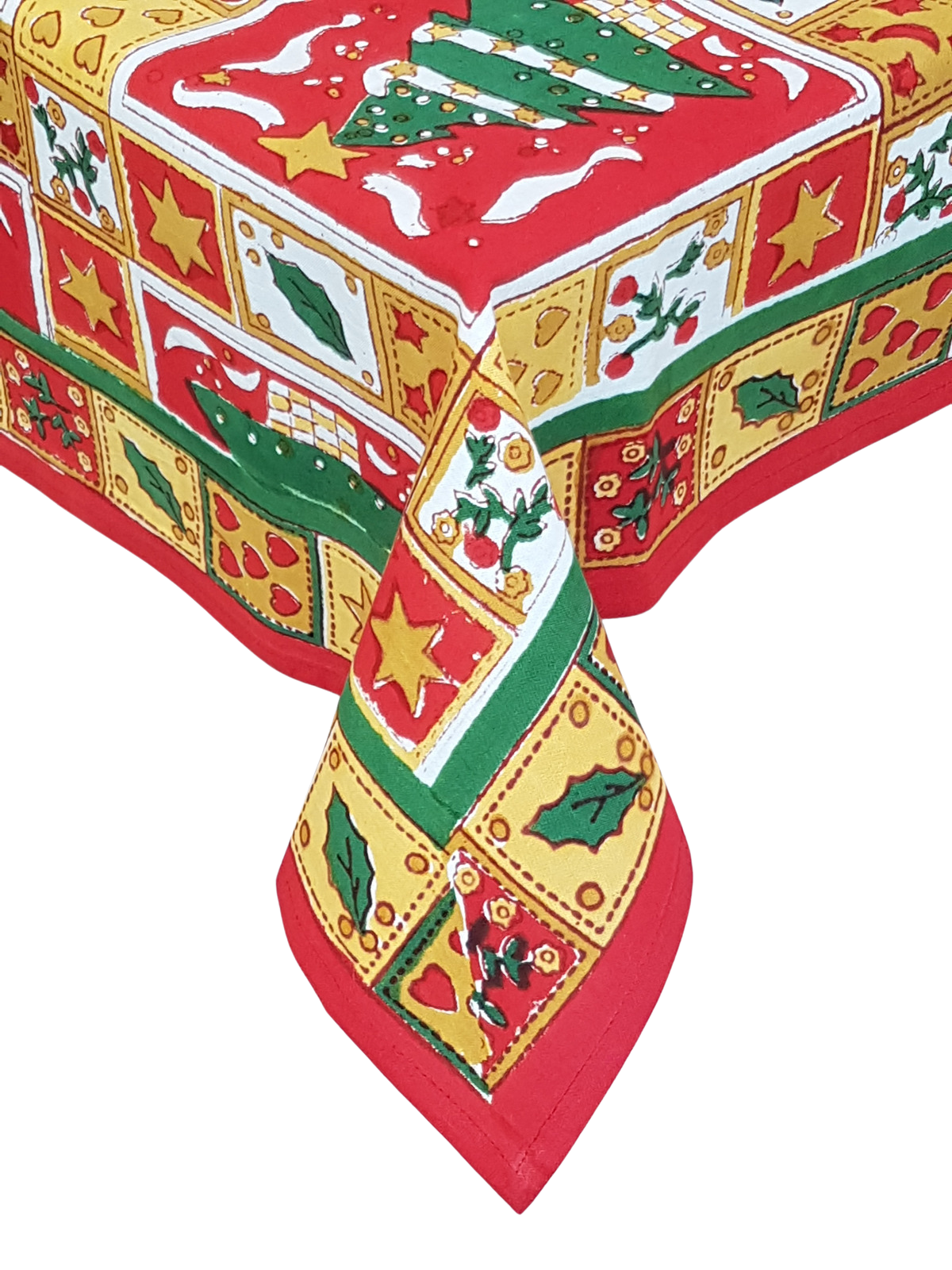 Mantel navideño RECTANGULAR (rojo). Estampado a mano