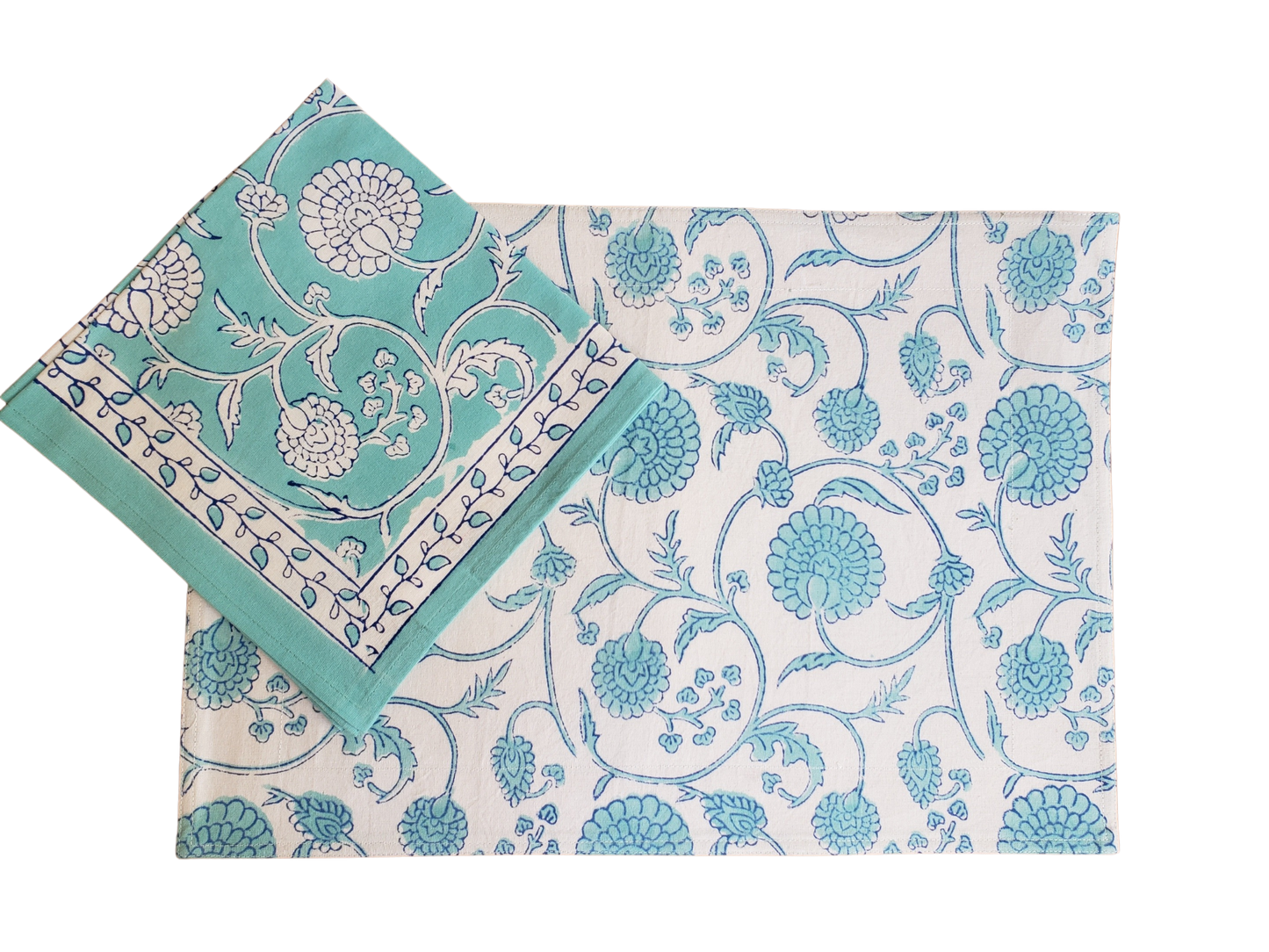 Mantel individual con servilleta. Estampado a mano. Burg