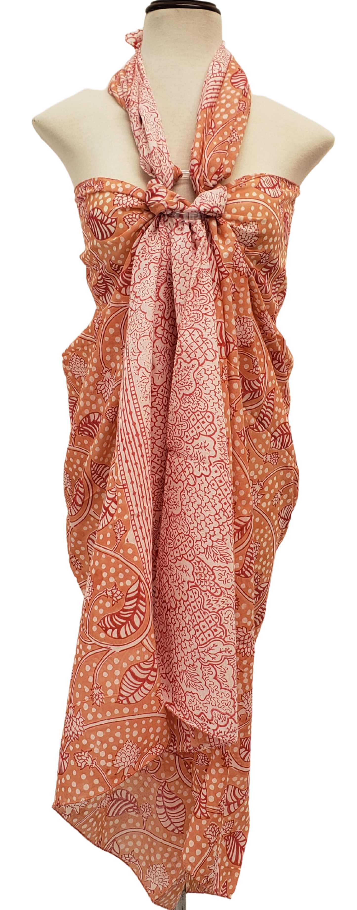 Pareo estampado a mano. Coral