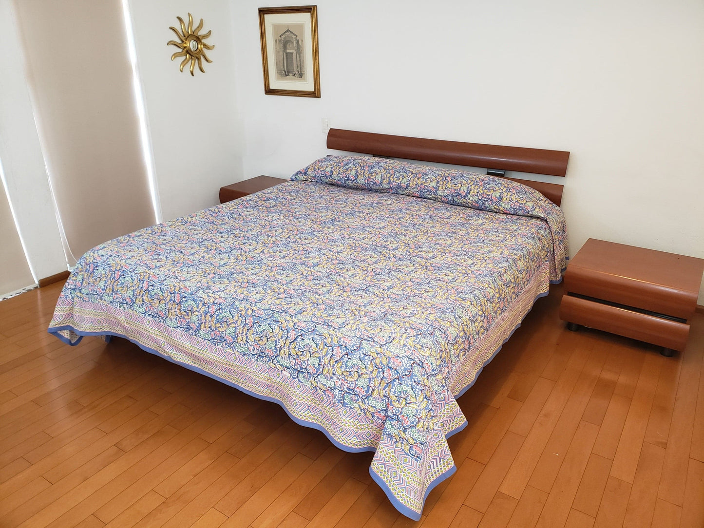 Sobrecama 100% algodón estampado a mano. Odet