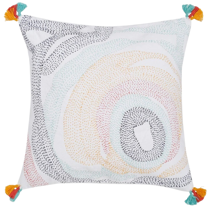 Funda de cojín de algodón. Bordado Boho 40x40