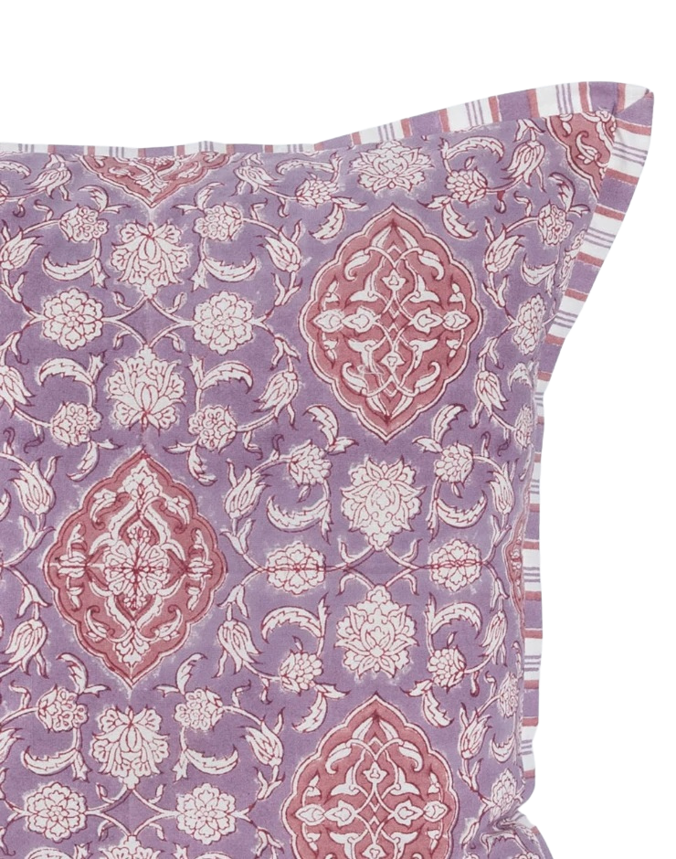 Funda de cojín de algodón estampada. Aarana lila 40x40