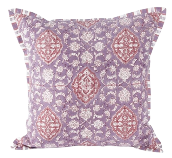 Funda de cojín de algodón estampada. Aarana lila 40x40