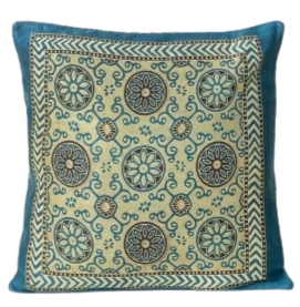 Funda de cojín de algodón estampada. Azul índigo/ocre. Adyan 40x40