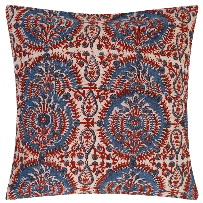 Funda de cojín de algodón kalamkari. Siyahi Ambi 40x40