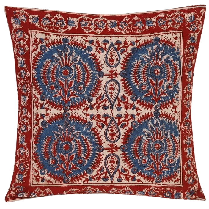 Funda de cojín de algodón kalamkari. Siyahi Ambi 40x40