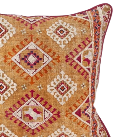Funda de cojín estampada y bordada. Pushkal ocre 40x40