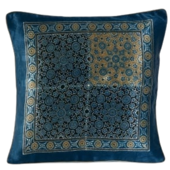 Funda de cojín de algodón satinado estampado. Ocre 40x40