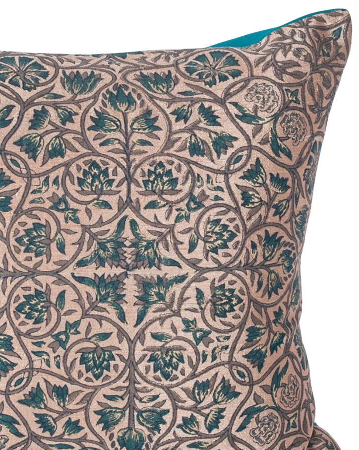 Funda de cojín de algodón/seda estampada. Raimi Azul 40x40