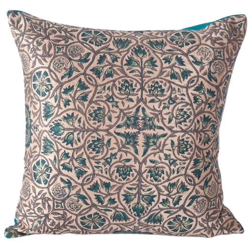 Funda de cojín de algodón/seda estampada. Raimi Azul 40x40