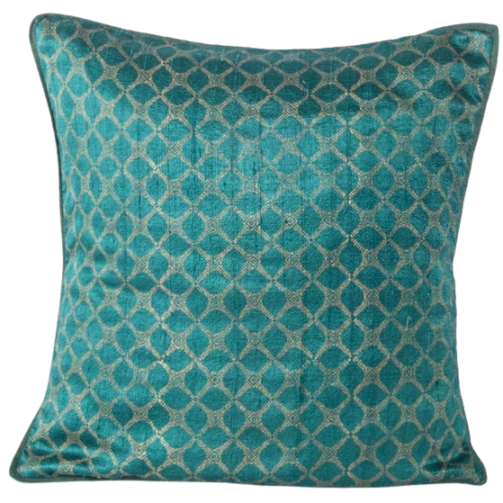 Funda de cojín de algodón/seda estampada. Anami Azul turquesa 40x40