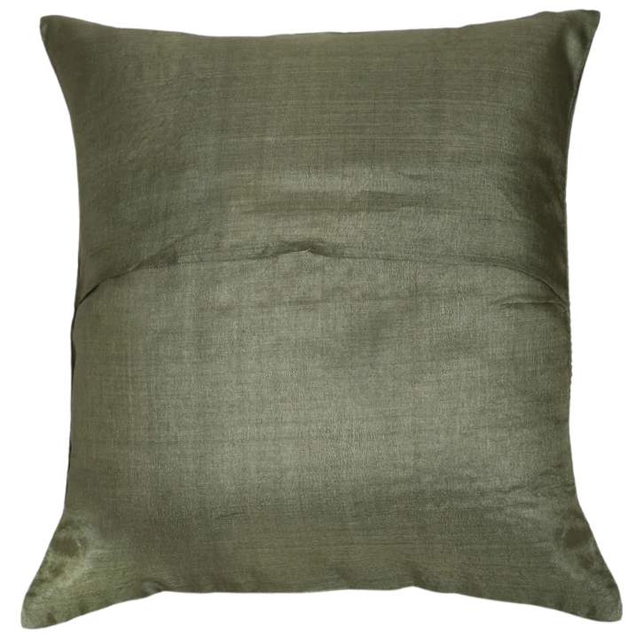 Funda de cojín. Seda y bordado chikankari. Verde 40x40