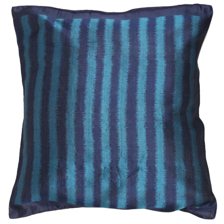 Funda de cojín de seda Ikat. Aadya Stripe azul 40x40