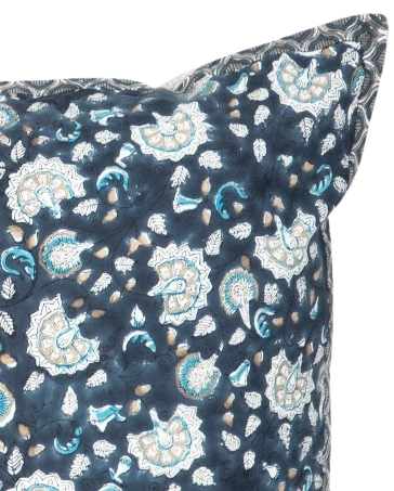 Funda de cojín de algodón estampada. Lavalika azul 60x60