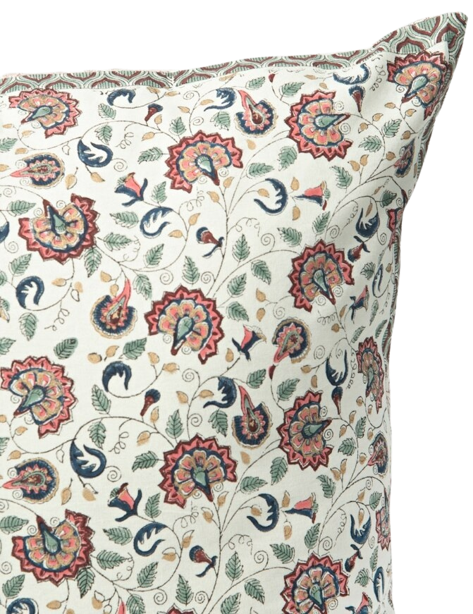 Funda de cojín de algodón estampada. Lavalika blanco 60x60