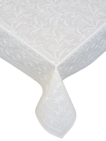 Mantel rectangular 100% algodón estampado a mano. Blanco sobre blanco