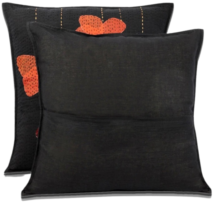 Funda de cojín negra con flores 40x40