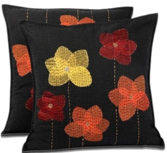 Funda de cojín negra con flores 40x40
