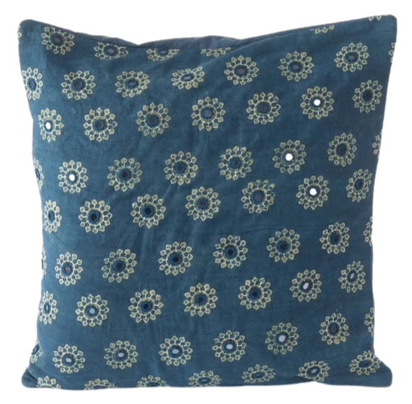Funda de cojín de algodón estampado. Nitara Índigo 40x40