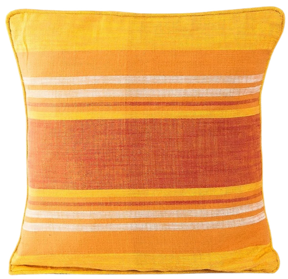 Funda de cojín de algodón tejida en telar. Amarilla rayas. Saib 60x60